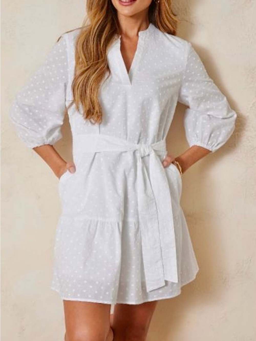 Tommy Bahama Embroidered Swiss Dot Split Neck Dress